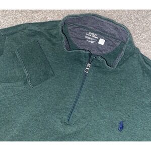 Polo Ralph Lauren Performance 1/4 Zip Jacket Green Viscose Blend Blue Pony Light